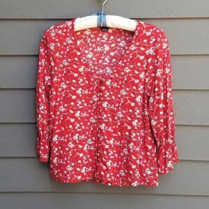 Sanctuary Red White Floral Button Down Peasant Top size Medium
